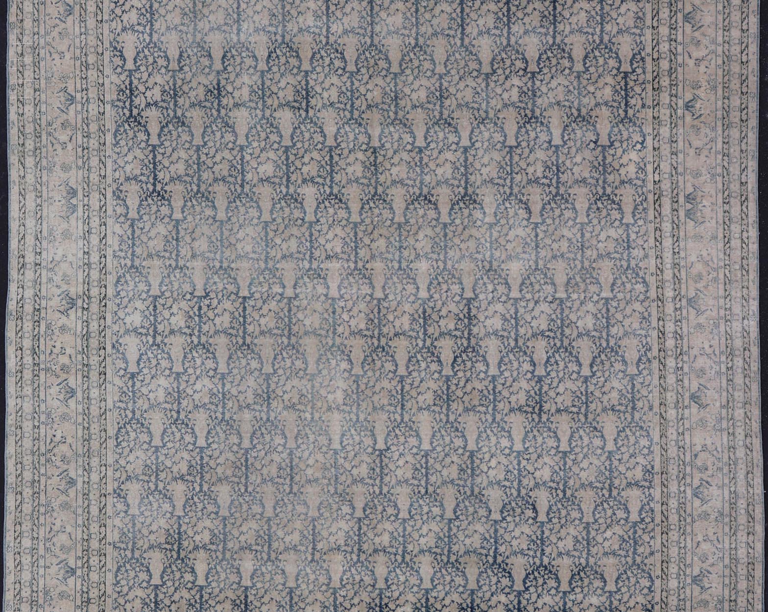 Antique Indian Agra Rug with All - Over Floral Design in Light Blues and Cream. Keivan Woven Arts, rug R20 - 0304, country of origin / type: India / Agra, circa 1900 Measures: 13'4 x 15'11 This large and wide antique Indian Agra was finel... - Keivan Woven ArtsR20 - 0304 - 12837Rug