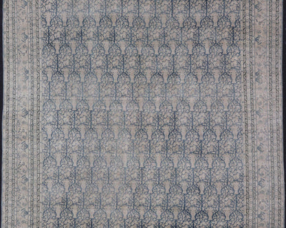 Antique Indian Agra Rug with All - Over Floral Design in Light Blues and Cream. Keivan Woven Arts, rug R20 - 0304, country of origin / type: India / Agra, circa 1900 Measures: 13'4 x 15'11 This large and wide antique Indian Agra was finel... - Keivan Woven ArtsR20 - 0304 - 12837Rug