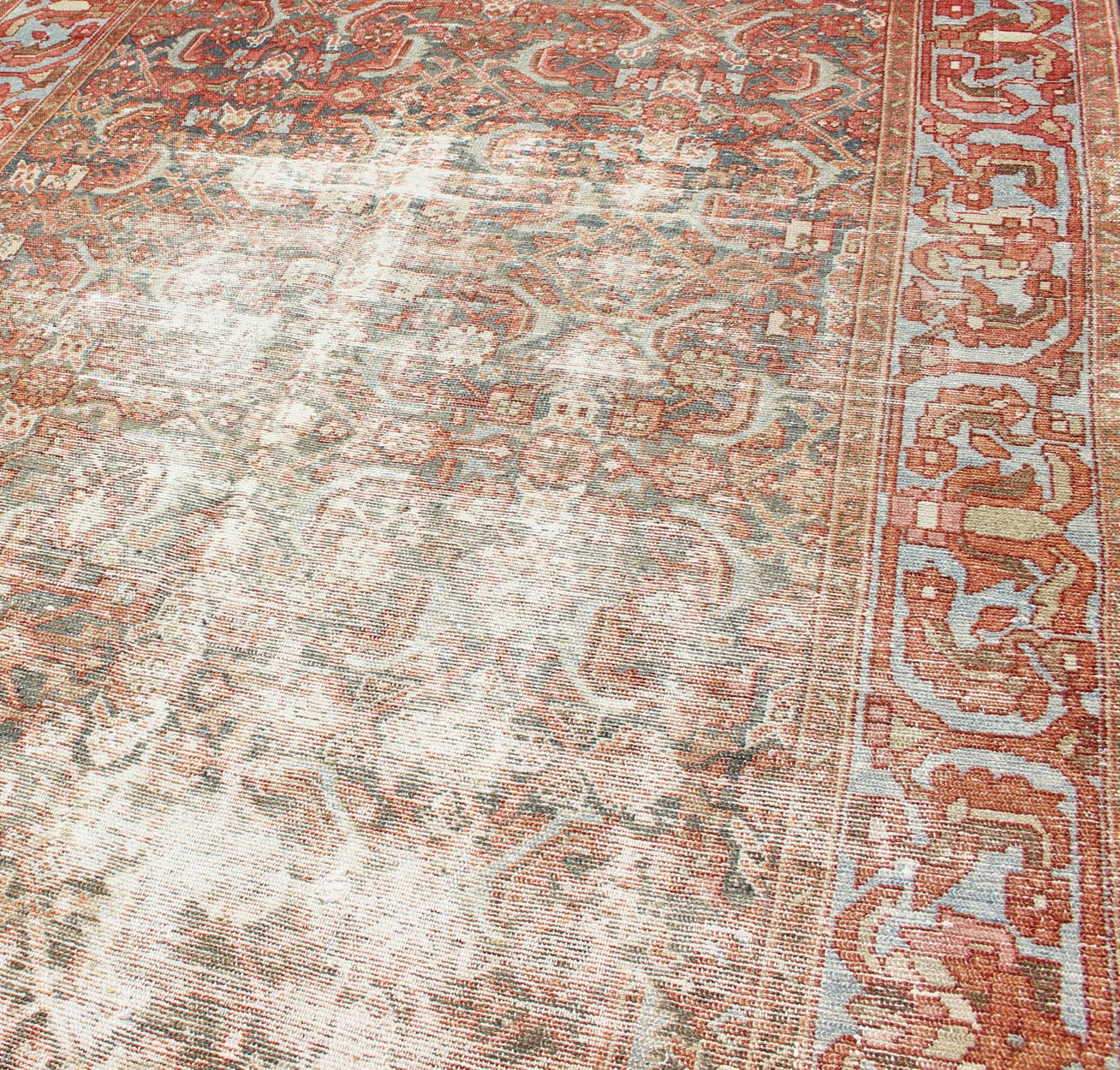 Elegant Geometric All - Over Persian Hamadan Runner in Orange and Red Tones Antique Persian Hamadan with geometric all - over design in reds, tan, and light blue. Antique rug from Persia with geometric motifs, rug R20 - 0502, country of origin / ... - Keivan Woven ArtsR20 - 0502 - 12924Rug