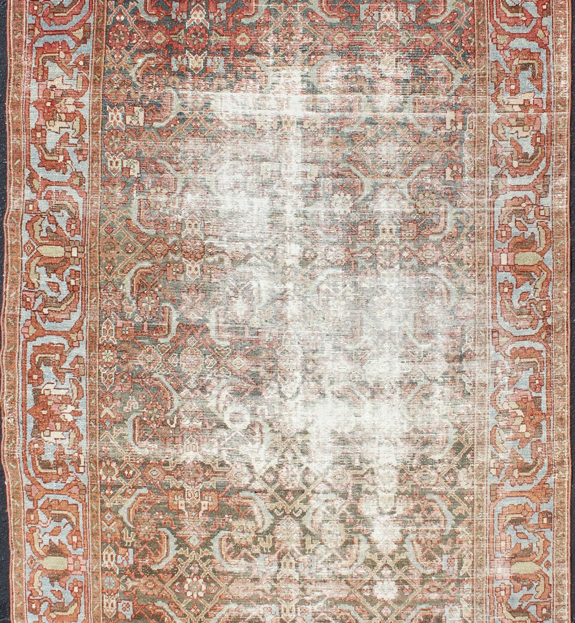 Elegant Geometric All - Over Persian Hamadan Runner in Orange and Red Tones Antique Persian Hamadan with geometric all - over design in reds, tan, and light blue. Antique rug from Persia with geometric motifs, rug R20 - 0502, country of origin / ... - Keivan Woven ArtsR20 - 0502 - 12924Rug