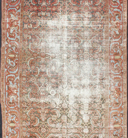 Elegant Geometric All - Over Persian Hamadan Runner in Orange and Red Tones Antique Persian Hamadan with geometric all - over design in reds, tan, and light blue. Antique rug from Persia with geometric motifs, rug R20 - 0502, country of origin / ... - Keivan Woven ArtsR20 - 0502 - 12924Rug