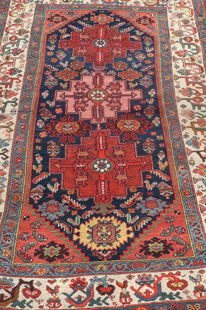 Antique Persian Kurdish Rug With Medallion Design in Blue, Red, and Ivory Rich vegetable colors in Blue and red Tribal Medallion design fine weave Kurdish antique rug from Persia, Keivan Woven Arts / rug R20 - 0503, country of origin / type: Iran ... - Keivan Woven ArtsR20 - 0503 - 12928Rug
