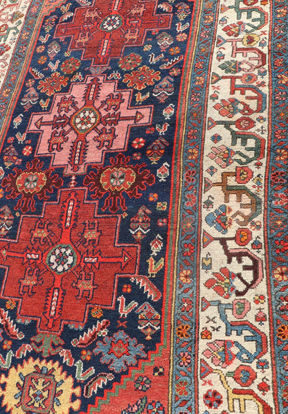 Antique Persian Kurdish Rug With Medallion Design in Blue, Red, and Ivory Rich vegetable colors in Blue and red Tribal Medallion design fine weave Kurdish antique rug from Persia, Keivan Woven Arts / rug R20 - 0503, country of origin / type: Iran ... - Keivan Woven ArtsR20 - 0503 - 12928Rug