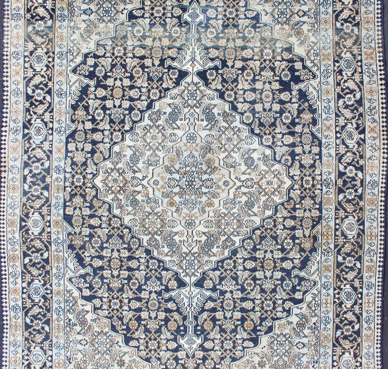 Antique Hamadan Persian Rug with Center Medallion and Floral Design Persian antique carpet with center medallion and flower motifs, rug R20 - 0504, country of origin / type: Iran / Hamadan, circa 1920 This antique Hamadan carpet from 1920s... - Keivan Woven ArtsR20 - 0504 - 12934Rug