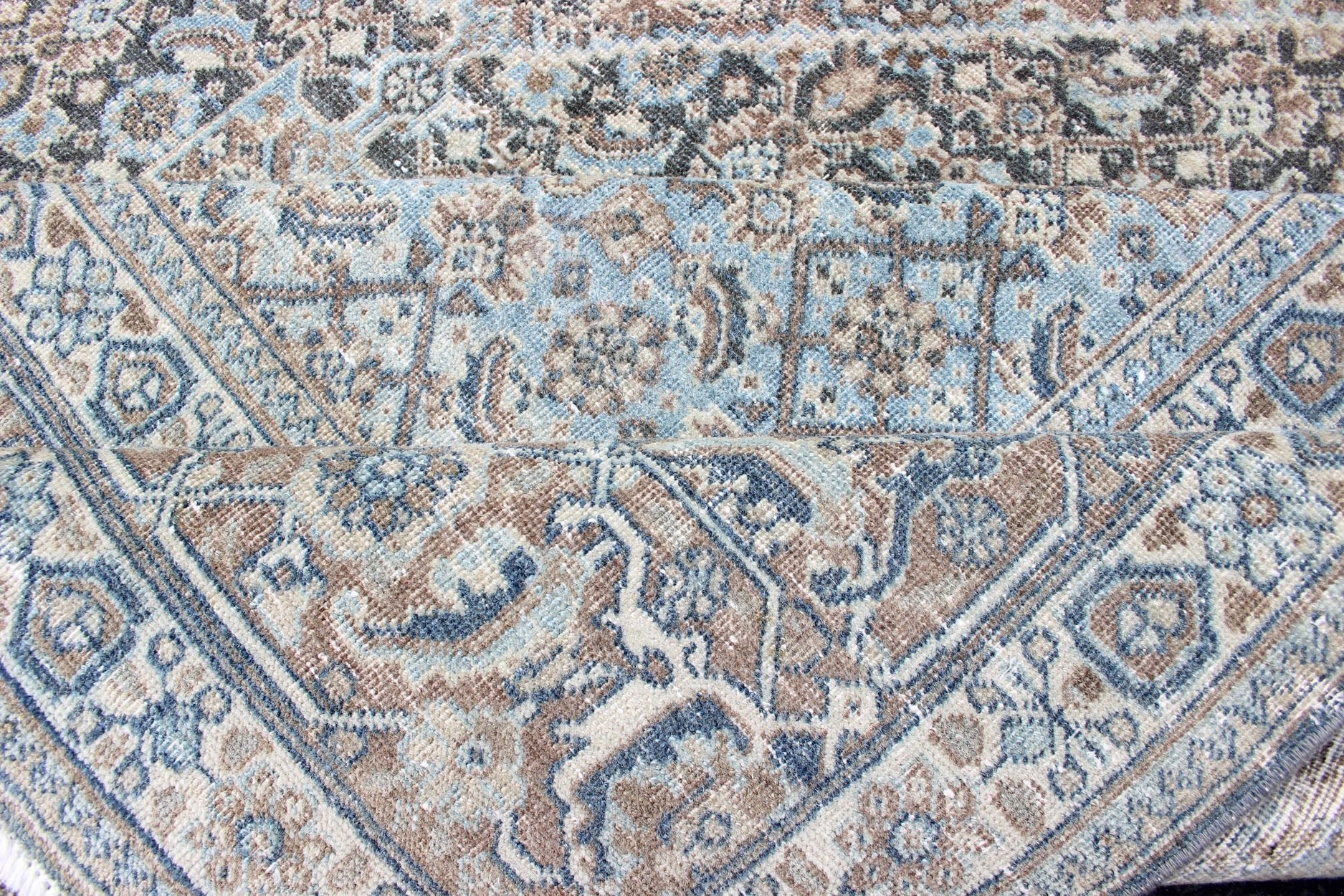 Medium Blue and Gray Background Persian Tabriz Rug with All - Over Herati Design Tan background Persian Tabriz rug with free flowing floral design, rug R20 - 0603, country of origin / type: Iran / Tabriz, circa 1930. This magnificent 20th ce... - Keivan Woven ArtsR20 - 0603 - 12942Rug