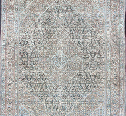 Medium Blue and Gray Background Persian Tabriz Rug with All - Over Herati Design Tan background Persian Tabriz rug with free flowing floral design, rug R20 - 0603, country of origin / type: Iran / Tabriz, circa 1930. This magnificent 20th ce... - Keivan Woven ArtsR20 - 0603 - 12942Rug
