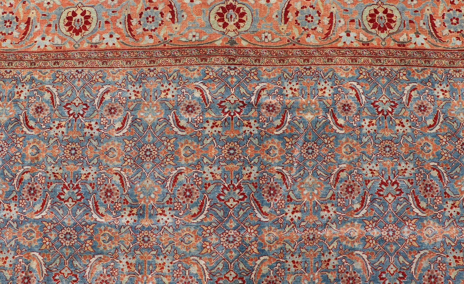 Measures: 11'7 x 13'7 All - Over Large Geometric Antique Persian Tabriz Rug in Blue's and Red's. Keivan Woven Arts / rug R20 - 0606, country of origin / type: Iran / Tabriz, circa 1910. This antique Persian Tabriz carpet (circa early 20th centur... - Keivan Woven ArtsR20 - 0606 - 12954Rug