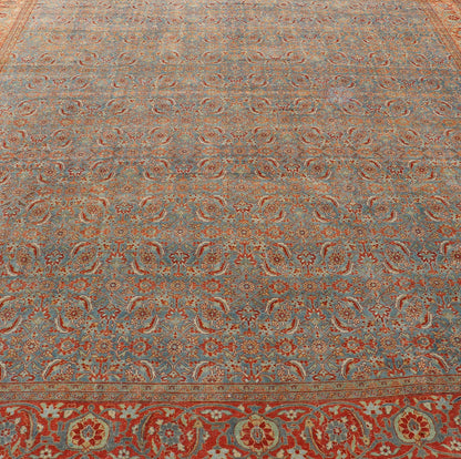 Measures: 11'7 x 13'7 All - Over Large Geometric Antique Persian Tabriz Rug in Blue's and Red's. Keivan Woven Arts / rug R20 - 0606, country of origin / type: Iran / Tabriz, circa 1910. This antique Persian Tabriz carpet (circa early 20th centur... - Keivan Woven ArtsR20 - 0606 - 12954Rug