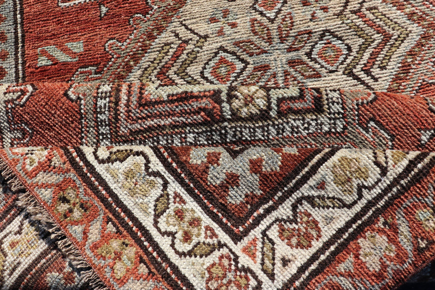 Antique Kurdish Runner with Rusty Red Background and Medallions Tribal Motifs All - over Medallion antique Persian Kurdish runner in soft red - rust, rug R20 - 0705, country of origin / type: Iran / Kurdish, circa 1910 This Kurdish tribal rug w... - Keivan Woven ArtsR20 - 0705 - 12968Rug