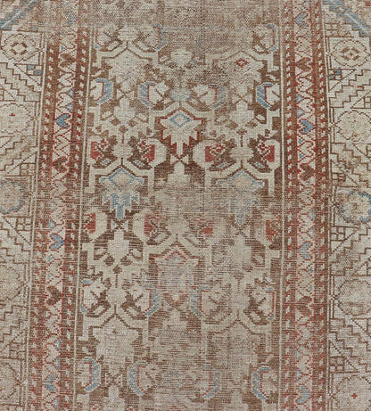 Antique Kurdish Runner in Soft Tones in Wool with All - Over Tribal Design Keivan Woven Arts / rug/R20 - 0708, country of origin / type: Iran / Kurdish, circa 1900. Measures: 3'0 x 8'1 This antique Persian Kurdish runner has been hand - knotted in ... - Keivan Woven ArtsR20 - 0708 - 12988Rug