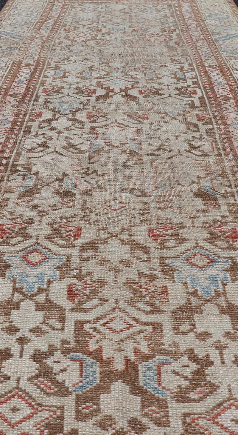 Antique Kurdish Runner in Soft Tones in Wool with All - Over Tribal Design Keivan Woven Arts / rug/R20 - 0708, country of origin / type: Iran / Kurdish, circa 1900. Measures: 3'0 x 8'1 This antique Persian Kurdish runner has been hand - knotted in ... - Keivan Woven ArtsR20 - 0708 - 12988Rug