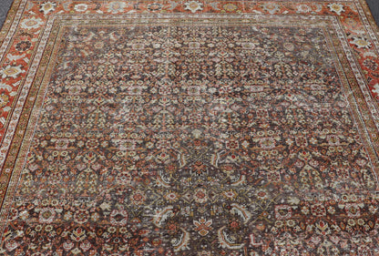 Persian Sultanabad Rug with All - Over Design with Medallion With Brown and Red. Keivan Woven Arts / rug R20 - 0710 - 271. Antique Persian Sultanabad origin/Iran Early 20th Century. Measures: 10'8 x 13'6 This antique Sultanabad rug was woven in Persia... - Keivan Woven ArtsR20 - 0710 - 271 - 15481 - 12998Rug