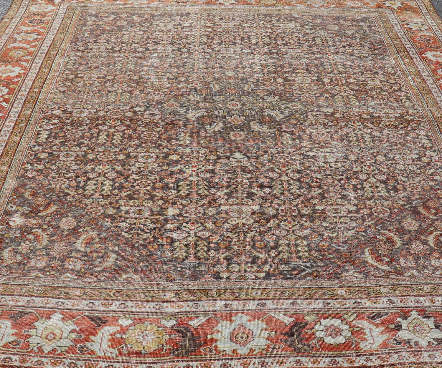 Persian Sultanabad Rug with All - Over Design with Medallion With Brown and Red. Keivan Woven Arts / rug R20 - 0710 - 271. Antique Persian Sultanabad origin/Iran Early 20th Century. Measures: 10'8 x 13'6 This antique Sultanabad rug was woven in Persia... - Keivan Woven ArtsR20 - 0710 - 271 - 15481 - 12998Rug