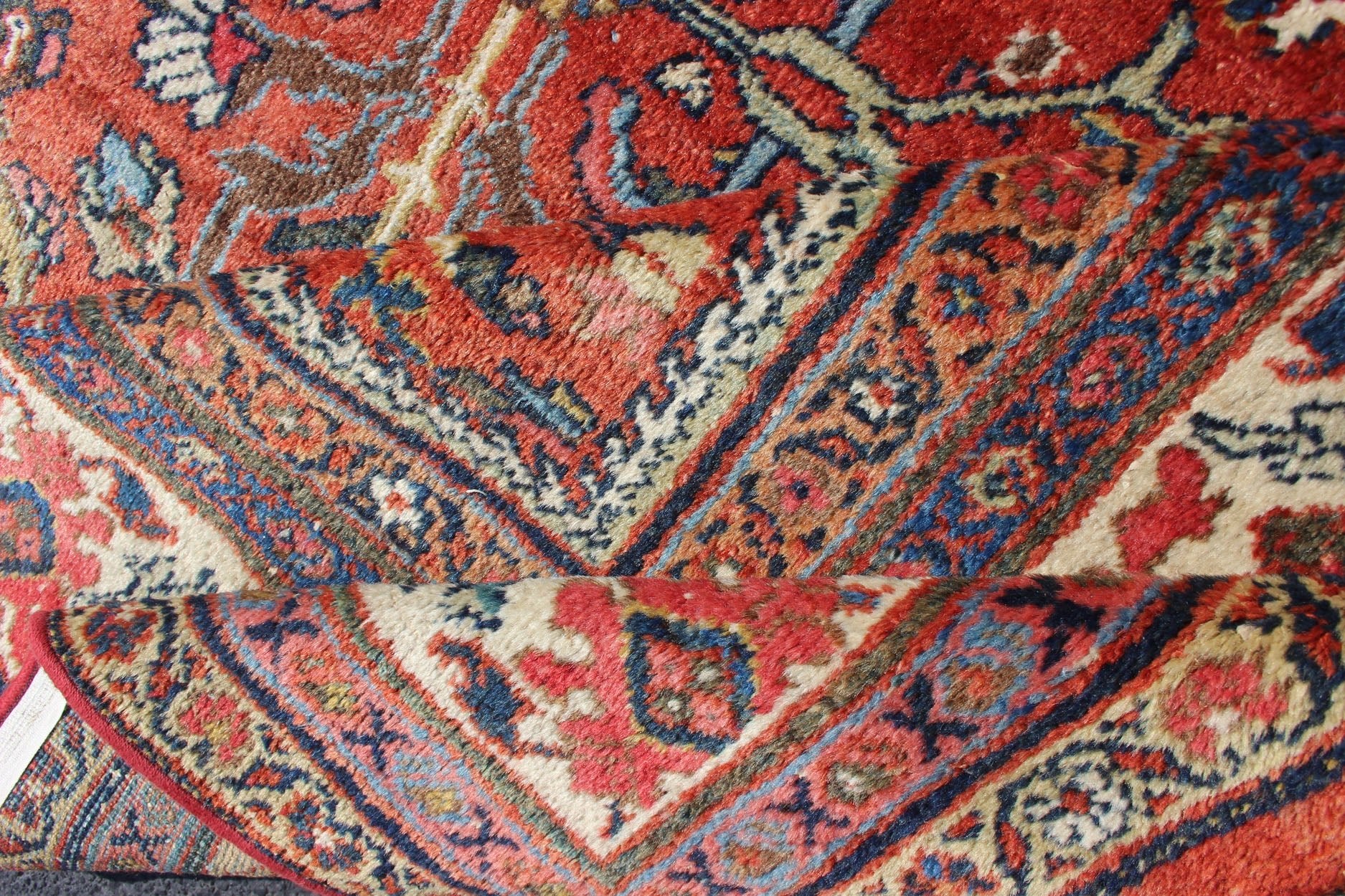 Large Geometric Antique Persian Mahal - Sultanabad Rug in soft Rust Red with Ivory Border. Red background antique Persian Mahal - Sultanabad rug with all - over large flowers. Keivan Woven Arts / rug R20 - 0711 - 50, country of origin / type: Iran / Sultanabad, ... - Keivan Woven ArtsR20 - 0711 - 50 - 13004Rug