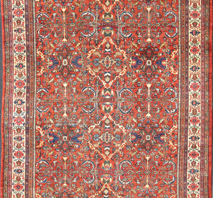 Large Geometric Antique Persian Mahal - Sultanabad Rug in soft Rust Red with Ivory Border. Red background antique Persian Mahal - Sultanabad rug with all - over large flowers. Keivan Woven Arts / rug R20 - 0711 - 50, country of origin / type: Iran / Sultanabad, ... - Keivan Woven ArtsR20 - 0711 - 50 - 13004Rug