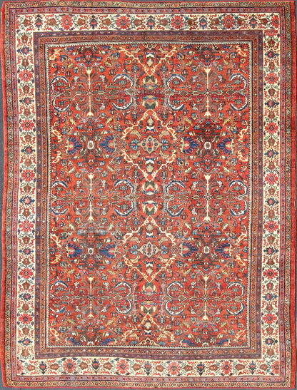 Large Geometric Antique Persian Mahal - Sultanabad Rug in soft Rust Red with Ivory Border. Red background antique Persian Mahal - Sultanabad rug with all - over large flowers. Keivan Woven Arts / rug R20 - 0711 - 50, country of origin / type: Iran / Sultanabad, ... - Keivan Woven ArtsR20 - 0711 - 50 - 13004Rug