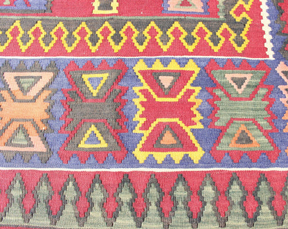Rare Antique Caucasian Avar Tribal Flat - Weave Gallery Size Rug in Multi Colors Amazing antique Caucasian Avar tribal flat - weave Gallery size in red, blue, light and dark green, yellow and multi colors. Tribal Caucasian Kilim rug with all - over d... - Keivan Woven ArtsR20 - 0714 - 108 - 13014Rug