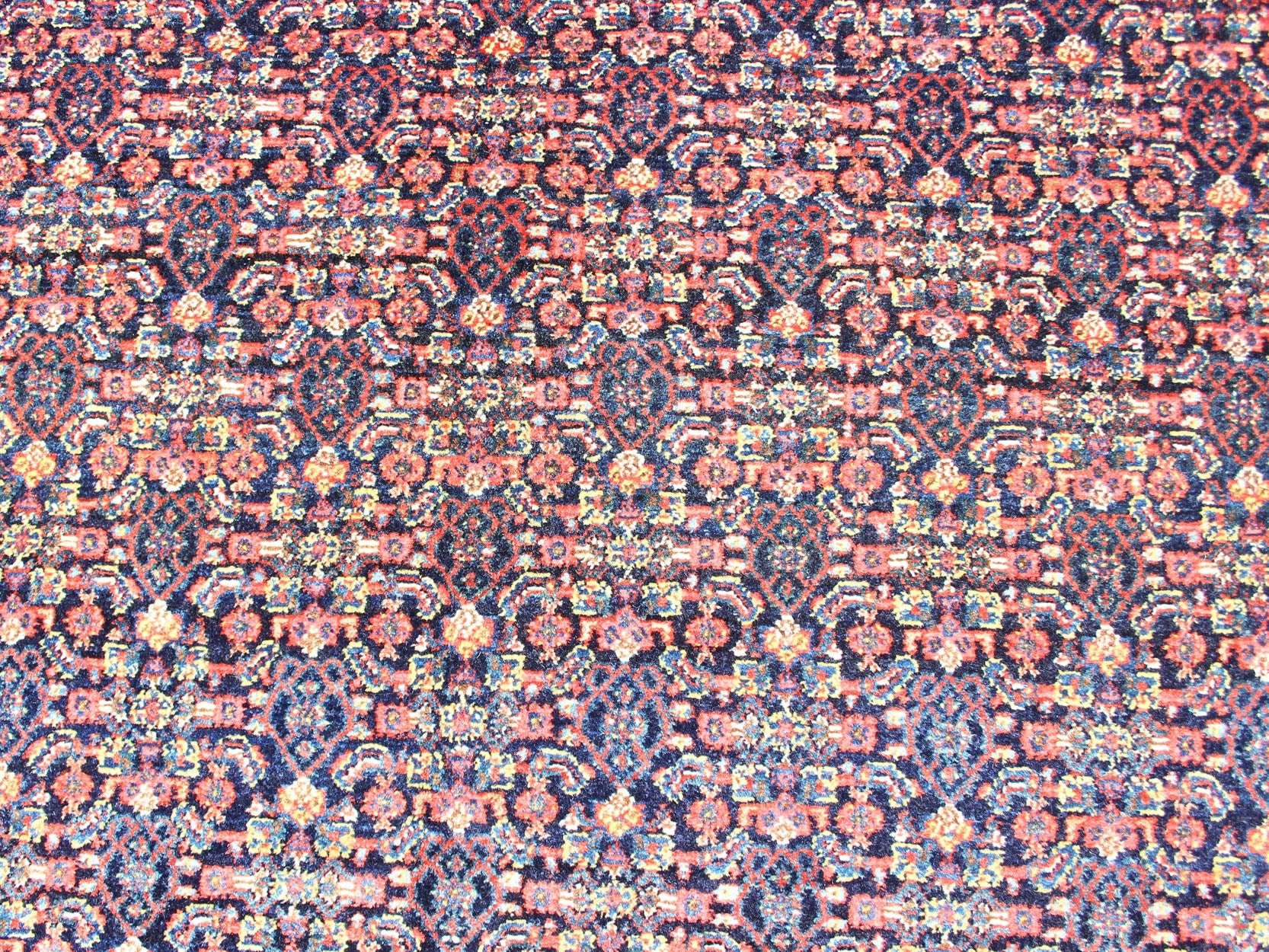 Fine Antique Persian Senneh Rug with Herati Geometric Design in Blue Background. Finely Woven Antique Persian Senneh Rug with Herati Design in Blue Background, Keivan Woven Arts / rug R20 - 0719 - 155, country of origin / type: Iran / Senneh , circa 1910. ... - Keivan Woven ArtsR20 - 0719 - 155 - 13030Rug