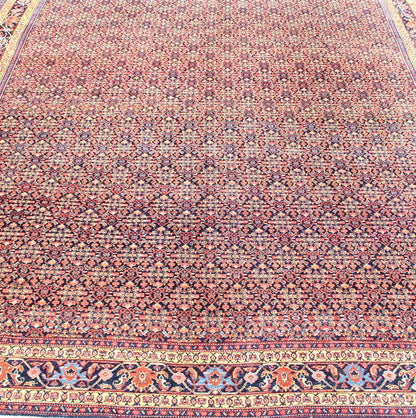 Fine Antique Persian Senneh Rug with Herati Geometric Design in Blue Background. Finely Woven Antique Persian Senneh Rug with Herati Design in Blue Background, Keivan Woven Arts / rug R20 - 0719 - 155, country of origin / type: Iran / Senneh , circa 1910. ... - Keivan Woven ArtsR20 - 0719 - 155 - 13030