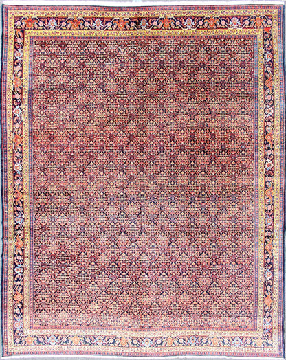 Fine Antique Persian Senneh Rug with Herati Geometric Design in Blue Background. Finely Woven Antique Persian Senneh Rug with Herati Design in Blue Background, Keivan Woven Arts / rug R20 - 0719 - 155, country of origin / type: Iran / Senneh , circa 1910. ... - Keivan Woven ArtsR20 - 0719 - 155 - 13030Rug