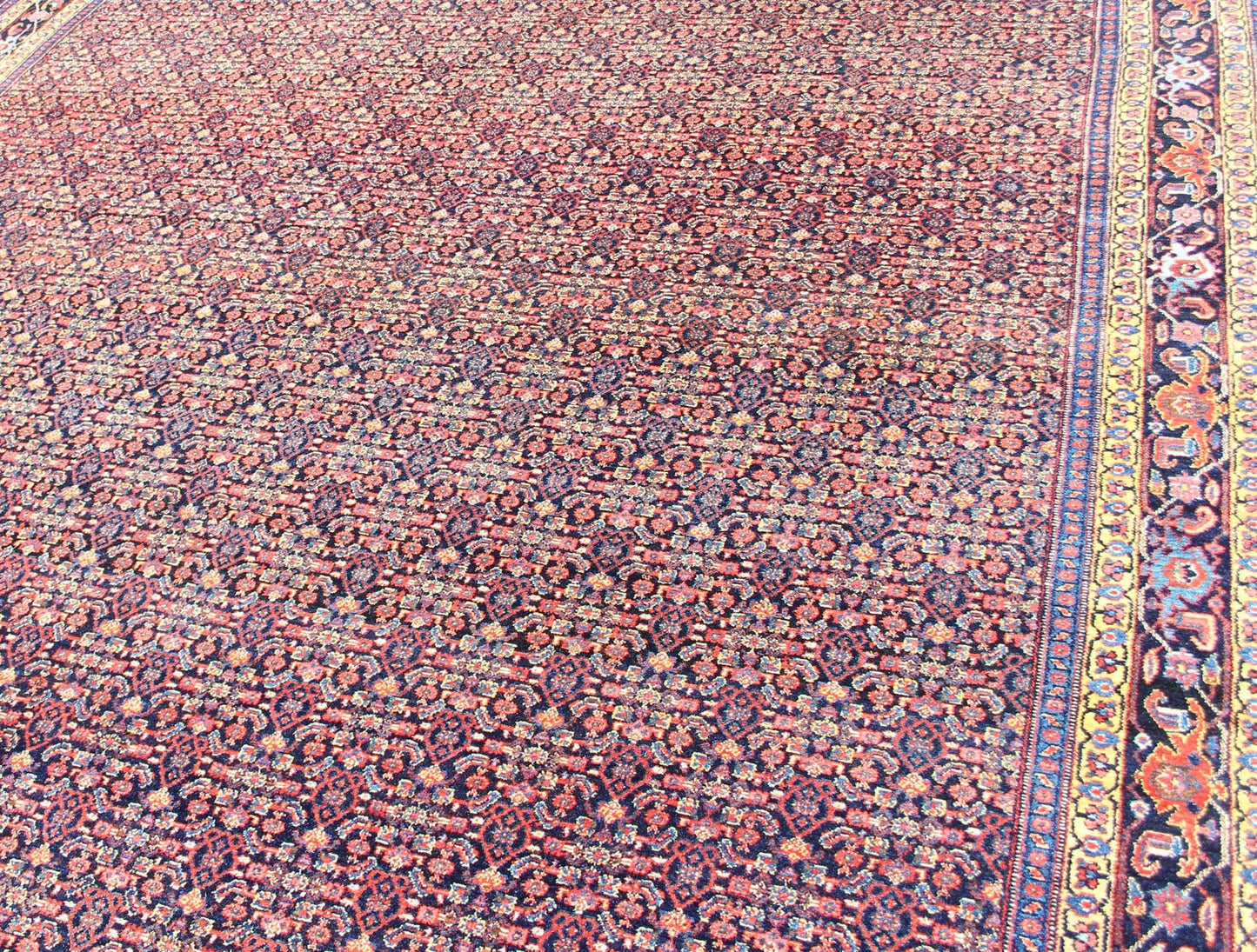 Fine Antique Persian Senneh Rug with Herati Geometric Design in Blue Background. Finely Woven Antique Persian Senneh Rug with Herati Design in Blue Background, Keivan Woven Arts / rug R20 - 0719 - 155, country of origin / type: Iran / Senneh , circa 1910. ... - Keivan Woven ArtsR20 - 0719 - 155 - 13030