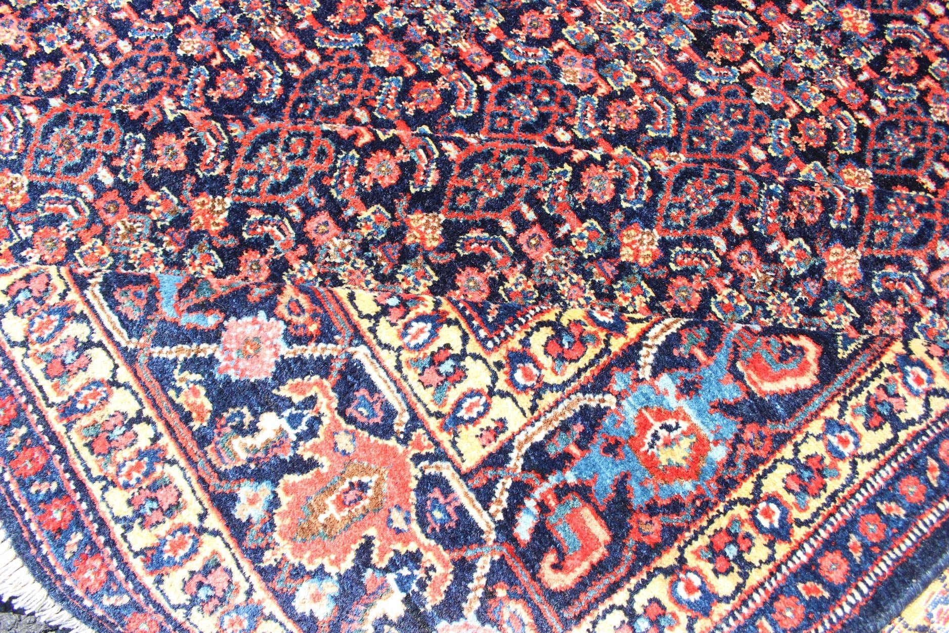 Fine Antique Persian Senneh Rug with Herati Geometric Design in Blue Background. Finely Woven Antique Persian Senneh Rug with Herati Design in Blue Background, Keivan Woven Arts / rug R20 - 0719 - 155, country of origin / type: Iran / Senneh , circa 1910. ... - Keivan Woven ArtsR20 - 0719 - 155 - 13030Rug