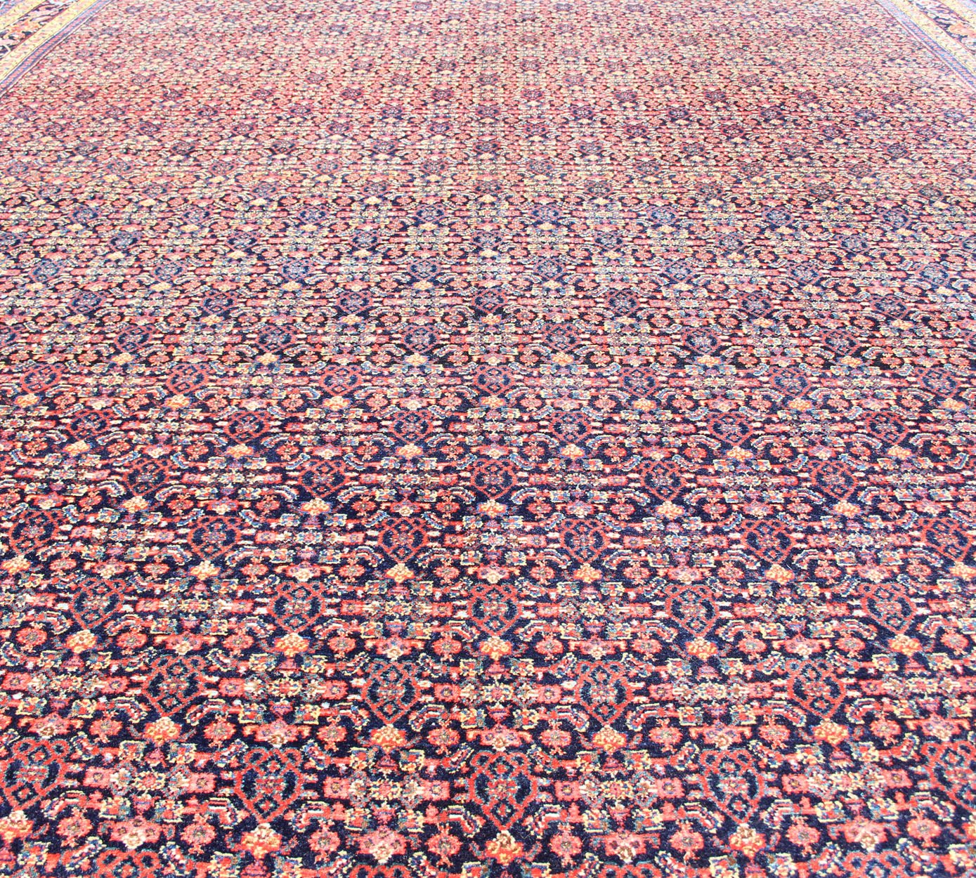 Fine Antique Persian Senneh Rug with Herati Geometric Design in Blue Background. Finely Woven Antique Persian Senneh Rug with Herati Design in Blue Background, Keivan Woven Arts / rug R20 - 0719 - 155, country of origin / type: Iran / Senneh , circa 1910. ... - Keivan Woven ArtsR20 - 0719 - 155 - 13030