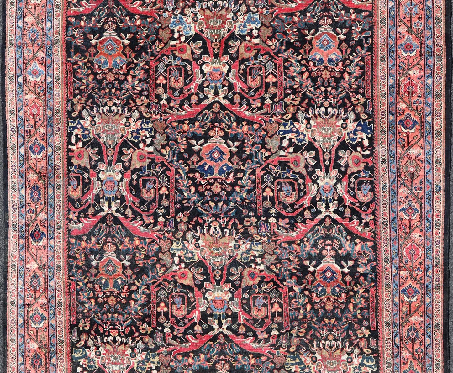 Antique Persian Sultanabad - Mahal Rug with Dark Navy Field and Red Border. Antique Persian Sultanabad - Mahal rug with dark Blue field and red border. Keivan Woven Arts / rug R20 - 0801, country of origin / type: Iran / Oushak, circa 1920s Measures:10'5 ... - Keivan Woven ArtsR20 - 0801 - 13092Rug