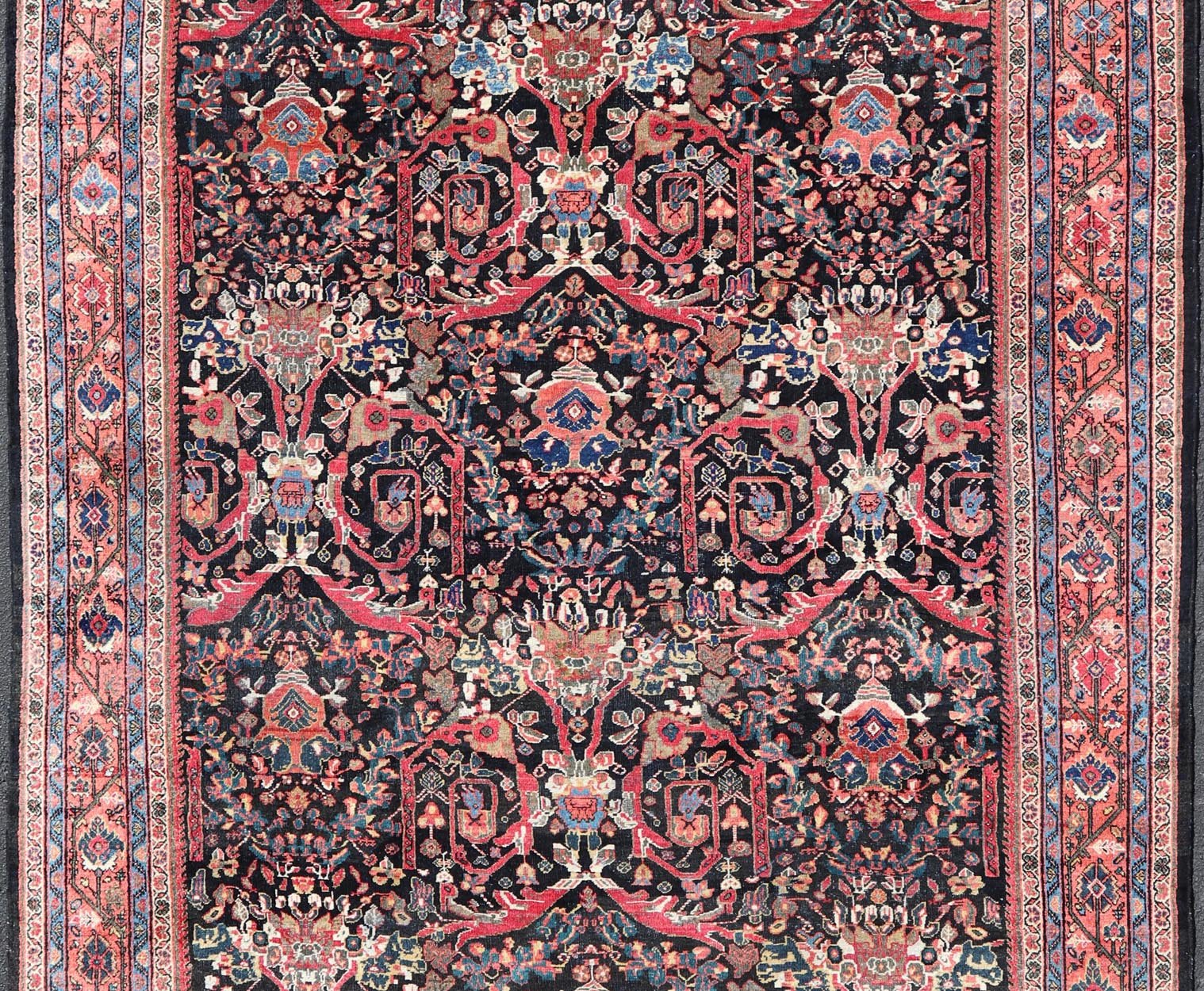 Antique Persian Sultanabad - Mahal Rug with Dark Navy Field and Red Border. Antique Persian Sultanabad - Mahal rug with dark Blue field and red border. Keivan Woven Arts / rug R20 - 0801, country of origin / type: Iran / Oushak, circa 1920s Measures:10'5 ... - Keivan Woven ArtsR20 - 0801 - 13092Rug