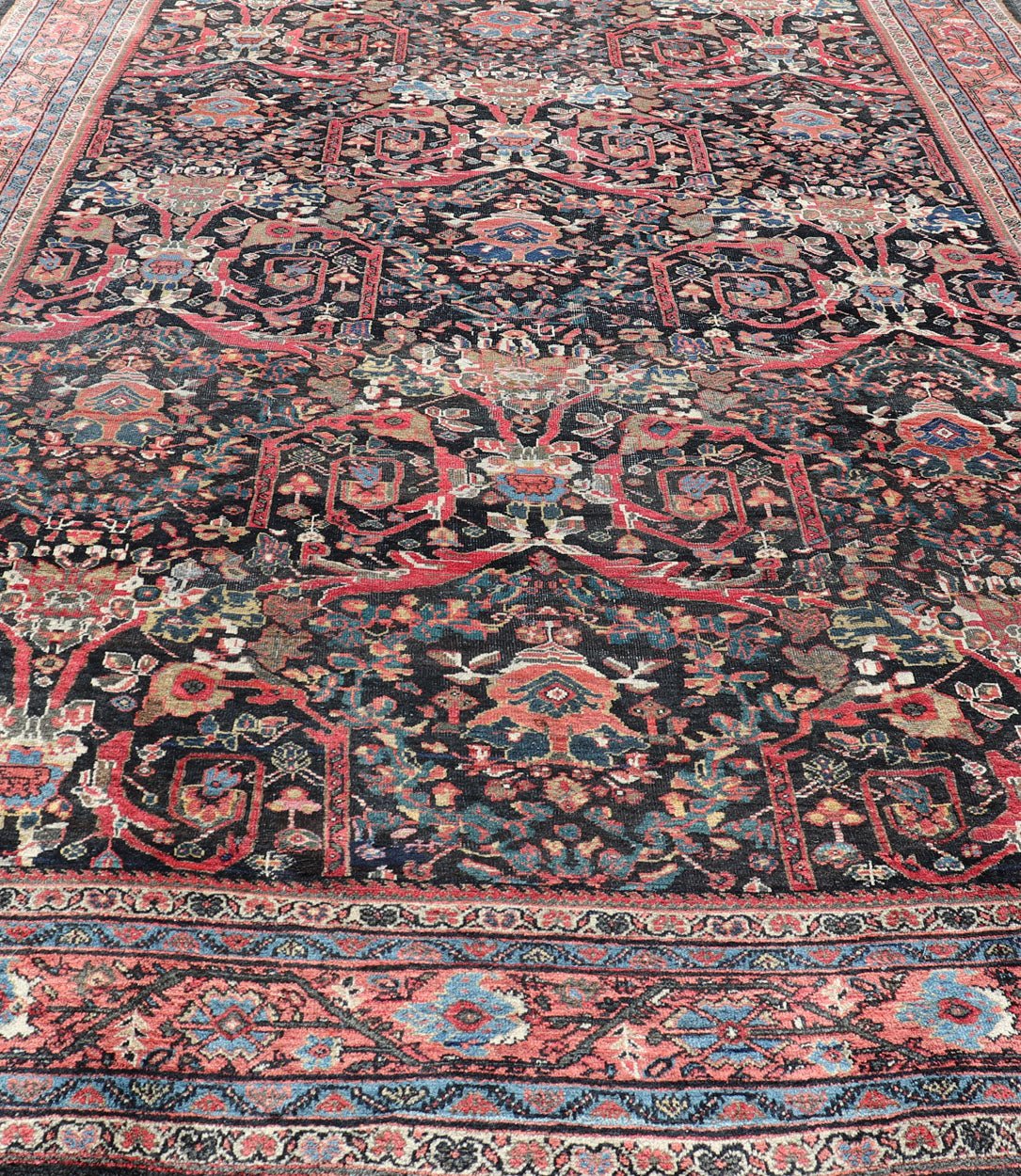 Antique Persian Sultanabad - Mahal Rug with Dark Navy Field and Red Border. Antique Persian Sultanabad - Mahal rug with dark Blue field and red border. Keivan Woven Arts / rug R20 - 0801, country of origin / type: Iran / Oushak, circa 1920s Measures:10'5 ... - Keivan Woven ArtsR20 - 0801 - 13092Rug