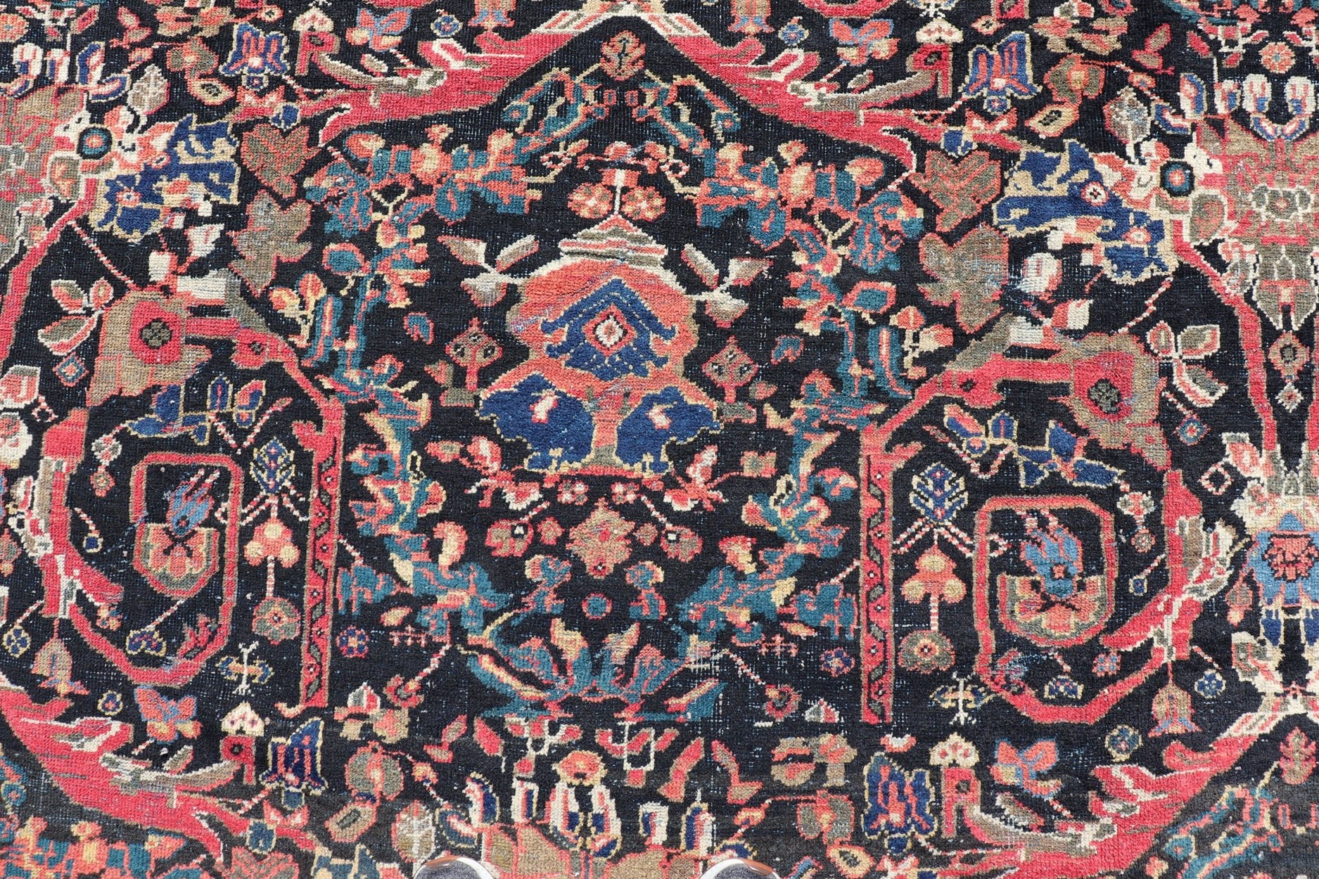 Antique Persian Sultanabad - Mahal Rug with Dark Navy Field and Red Border. Antique Persian Sultanabad - Mahal rug with dark Blue field and red border. Keivan Woven Arts / rug R20 - 0801, country of origin / type: Iran / Oushak, circa 1920s Measures:10'5 ... - Keivan Woven ArtsR20 - 0801 - 13092Rug