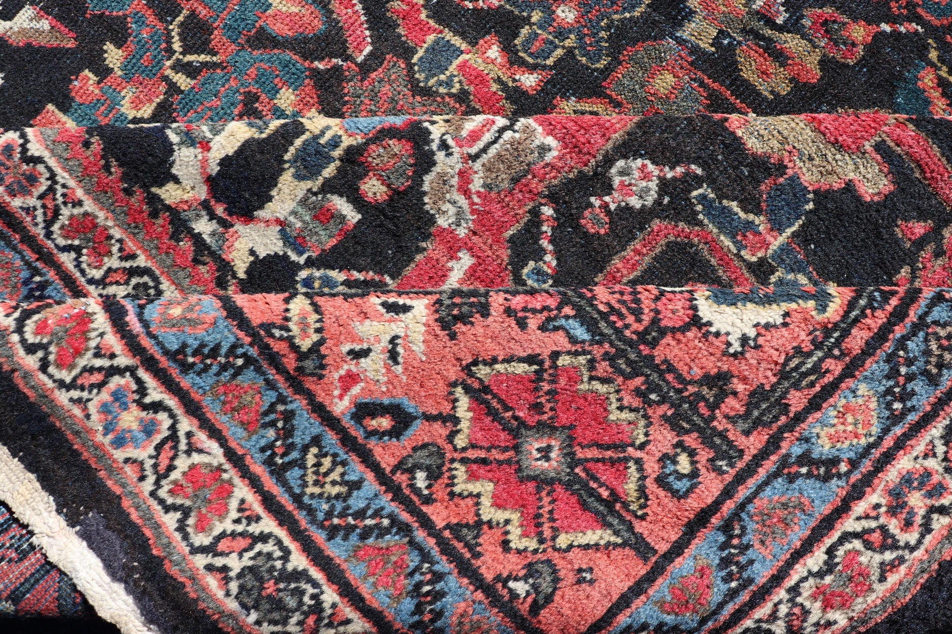 Antique Persian Sultanabad - Mahal Rug with Dark Navy Field and Red Border. Antique Persian Sultanabad - Mahal rug with dark Blue field and red border. Keivan Woven Arts / rug R20 - 0801, country of origin / type: Iran / Oushak, circa 1920s Measures:10'5 ... - Keivan Woven ArtsR20 - 0801 - 13092Rug