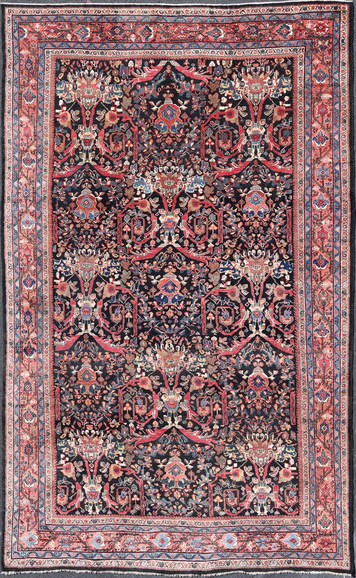 Antique Persian Sultanabad - Mahal Rug with Dark Navy Field and Red Border. Antique Persian Sultanabad - Mahal rug with dark Blue field and red border. Keivan Woven Arts / rug R20 - 0801, country of origin / type: Iran / Oushak, circa 1920s Measures:10'5 ... - Keivan Woven ArtsR20 - 0801 - 13092Rug