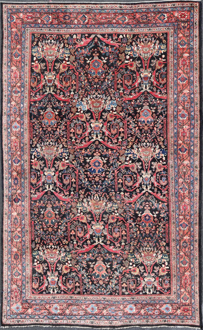 Antique Persian Sultanabad - Mahal Rug with Dark Navy Field and Red Border. Antique Persian Sultanabad - Mahal rug with dark Blue field and red border. Keivan Woven Arts / rug R20 - 0801, country of origin / type: Iran / Oushak, circa 1920s Measures:10'5 ... - Keivan Woven ArtsR20 - 0801 - 13092Rug