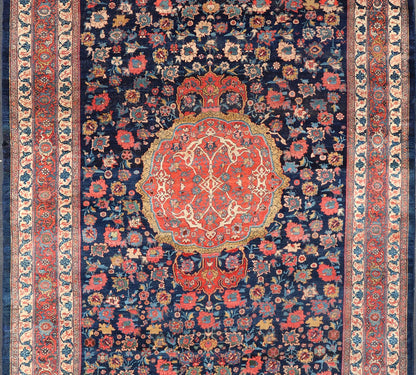 Mid 19th Century Antique Persian Bidjar Rug with Central Medallion on Navy Field. Colorful Antique Persian large Bidjar rug with central medallion and all over rose and flower pattern. set on a navy blue background, rug R20 - 0803, country of ori... - Keivan Woven ArtsR20 - 0803 - 13036