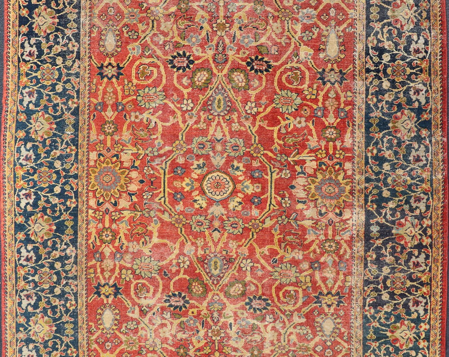 Antique Persian, 19th Century Sultanabad Rug in Rust, Blue, Gold, Yellow & Green Charming Colorful antique Persian Sultanabad rug in Rust, Blue, Gold, Yellow & Green Keivan Woven Arts/ Rug/ R20 - 0806 Measures: 8'1 x 13' Across the... - Keivan Woven ArtsR20 - 0806 - 13206
