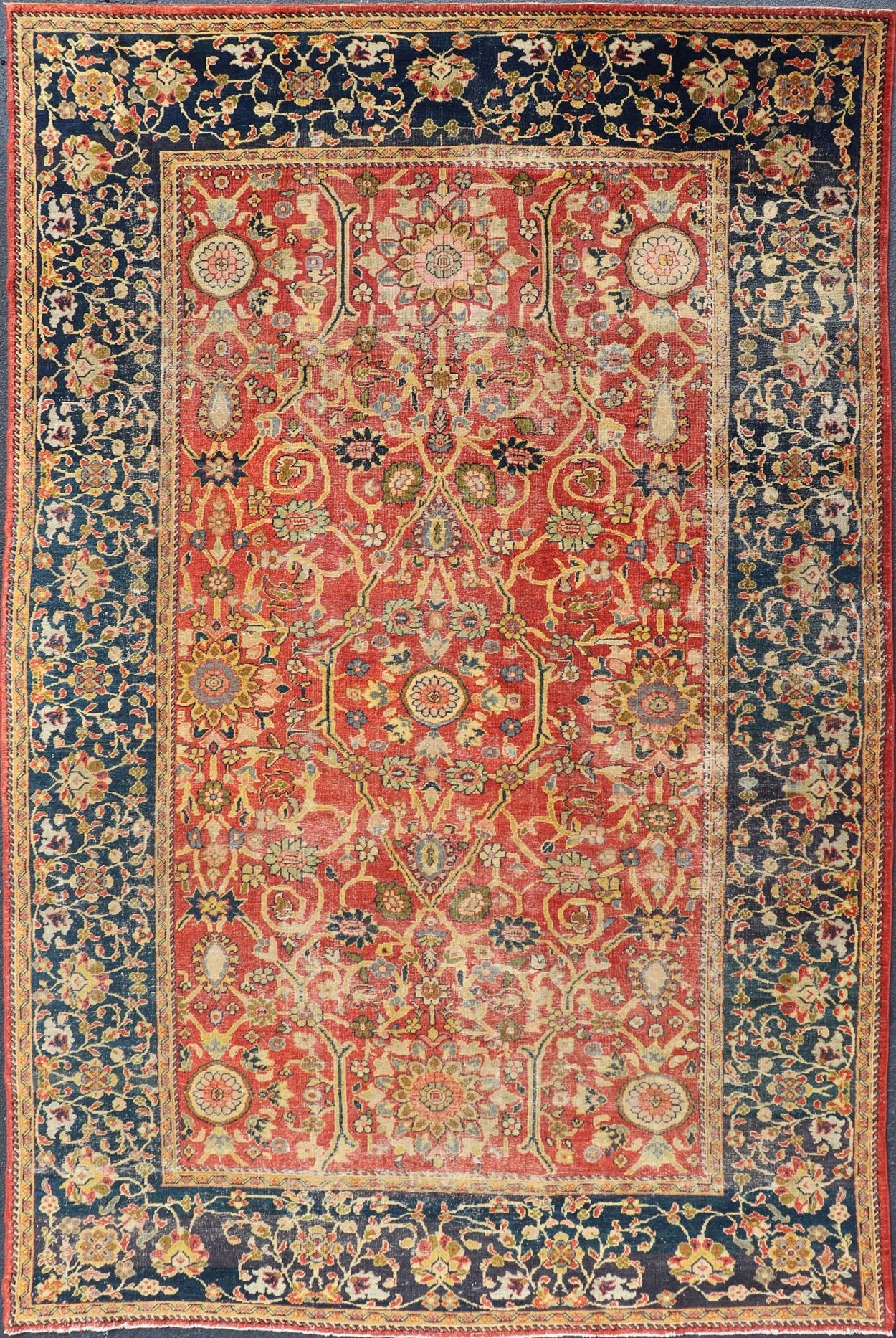 Antique Persian, 19th Century Sultanabad Rug in Rust, Blue, Gold, Yellow & Green Charming Colorful antique Persian Sultanabad rug in Rust, Blue, Gold, Yellow & Green Keivan Woven Arts/ Rug/ R20 - 0806 Measures: 8'1 x 13' Across the... - Keivan Woven ArtsR20 - 0806 - 13206