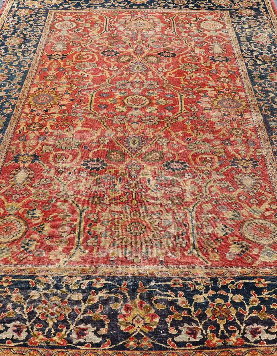 Antique Persian, 19th Century Sultanabad Rug in Rust, Blue, Gold, Yellow & Green Charming Colorful antique Persian Sultanabad rug in Rust, Blue, Gold, Yellow & Green Keivan Woven Arts/ Rug/ R20 - 0806 Measures: 8'1 x 13' Across the... - Keivan Woven ArtsR20 - 0806 - 13206