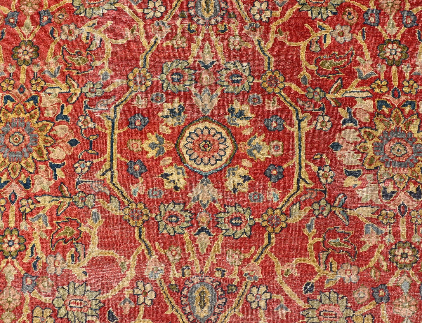 Antique Persian, 19th Century Sultanabad Rug in Rust, Blue, Gold, Yellow & Green Charming Colorful antique Persian Sultanabad rug in Rust, Blue, Gold, Yellow & Green Keivan Woven Arts/ Rug/ R20 - 0806 Measures: 8'1 x 13' Across the... - Keivan Woven ArtsR20 - 0806 - 13206