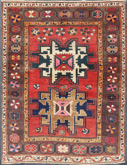 Antique Caucasian Kazak Rug with Sub - Geometric Star Medallions Design Keivan Woven Arts / rug R20 - 0809, country of origin / type: Caucasus / Kazak, circa Late - 19th Century. Antique Caucasian Kazak Rug with Sub - Geometric Medallions Design. Measures: ... - Keivan Woven ArtsR20 - 0809 - 13180