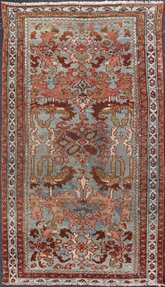 Antique Persian Malayer Rug with a Blue Field and Stylized Floral Design. Antique Persian Malayer rug with blue field and stylized floral design, rug/R20 - 0814, country of origin / type: Iran / Malayer, circa 1920. This antique Persian Malaye... - Keivan Woven ArtsR20 - 0814 - 13200