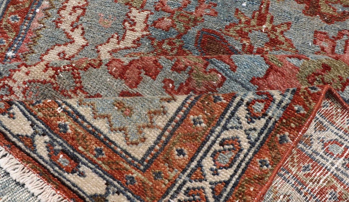 Antique Persian Malayer Rug with a Blue Field and Stylized Floral Design. Antique Persian Malayer rug with blue field and stylized floral design, rug/R20 - 0814, country of origin / type: Iran / Malayer, circa 1920. This antique Persian Malaye... - Keivan Woven ArtsR20 - 0814 - 13200Rug