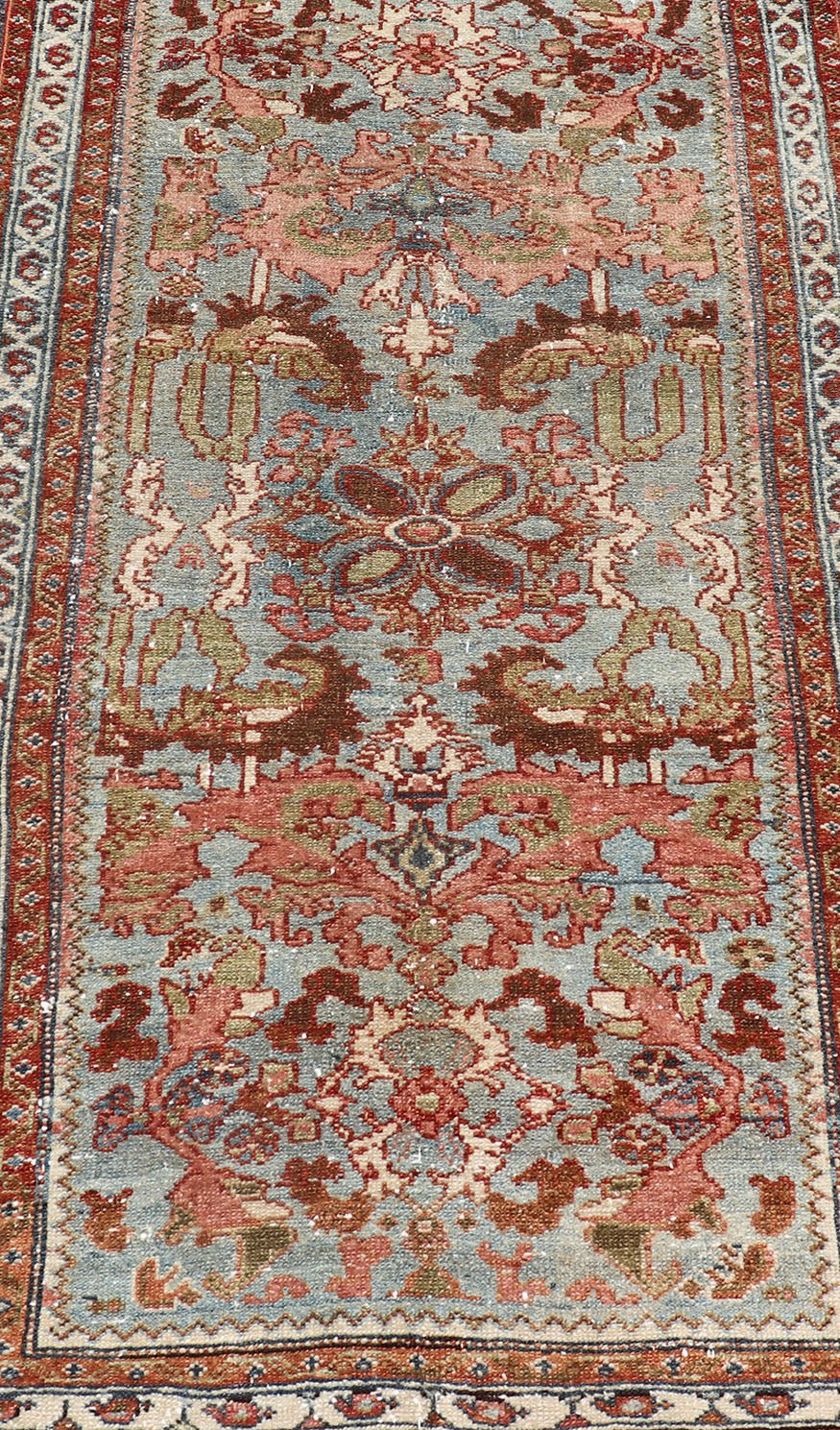 Antique Persian Malayer Rug with a Blue Field and Stylized Floral Design. Antique Persian Malayer rug with blue field and stylized floral design, rug/R20 - 0814, country of origin / type: Iran / Malayer, circa 1920. This antique Persian Malaye... - Keivan Woven ArtsR20 - 0814 - 13200Rug
