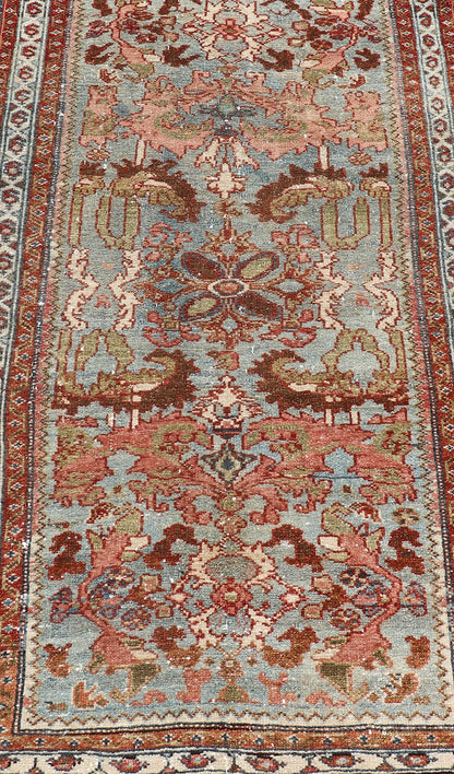 Antique Persian Malayer Rug with a Blue Field and Stylized Floral Design. Antique Persian Malayer rug with blue field and stylized floral design, rug/R20 - 0814, country of origin / type: Iran / Malayer, circa 1920. This antique Persian Malaye... - Keivan Woven ArtsR20 - 0814 - 13200Rug