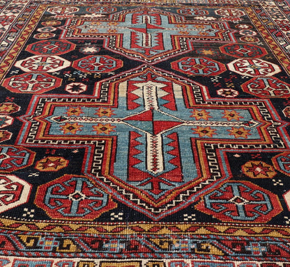 Sqaure Antique Colorful Kuba Caucasian Rug with Cross Medallions. Keivan Woven Arts. rug R20 - 0818, country of origin / type: Caucuses / Kuba, circa late - 19th Century. Measures: 3'11 x 4'8 This wonderfully colored Kuba rug from the southern Caucas... - Keivan Woven ArtsR20 - 0818 - 13258Rug