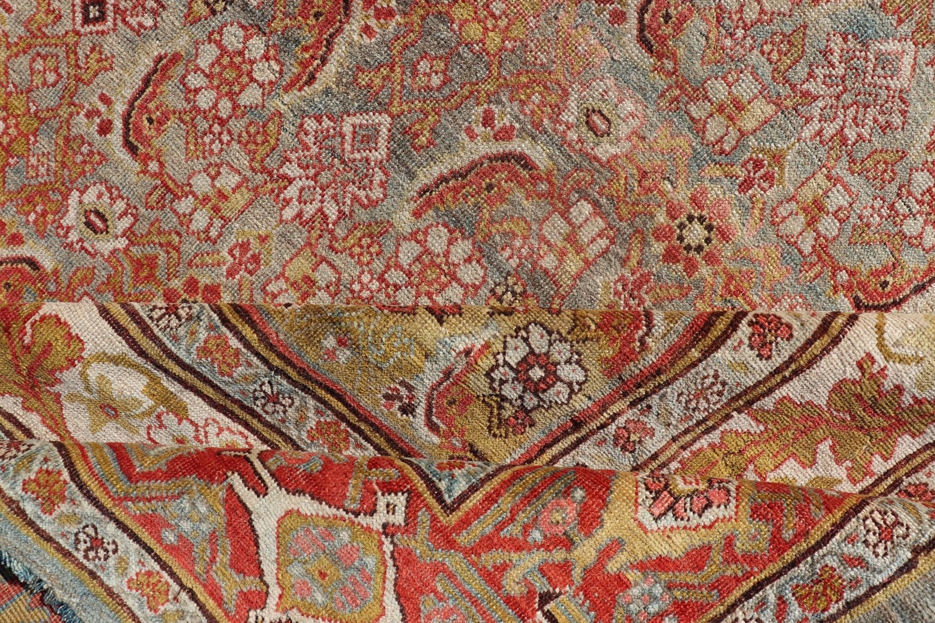 Antique Persian Bidjar Rug with Blossoming Floral Design in Light Blue and Red Ornate flower design Bidjar antique Persian rug in a variety of colors. Keivan Woven Arts / rug R20 - 0820, country of origin / type: Iran / Bidjar, circa 1910 ... - Keivan Woven ArtsR20 - 0820 - 178411 - 13662Rug