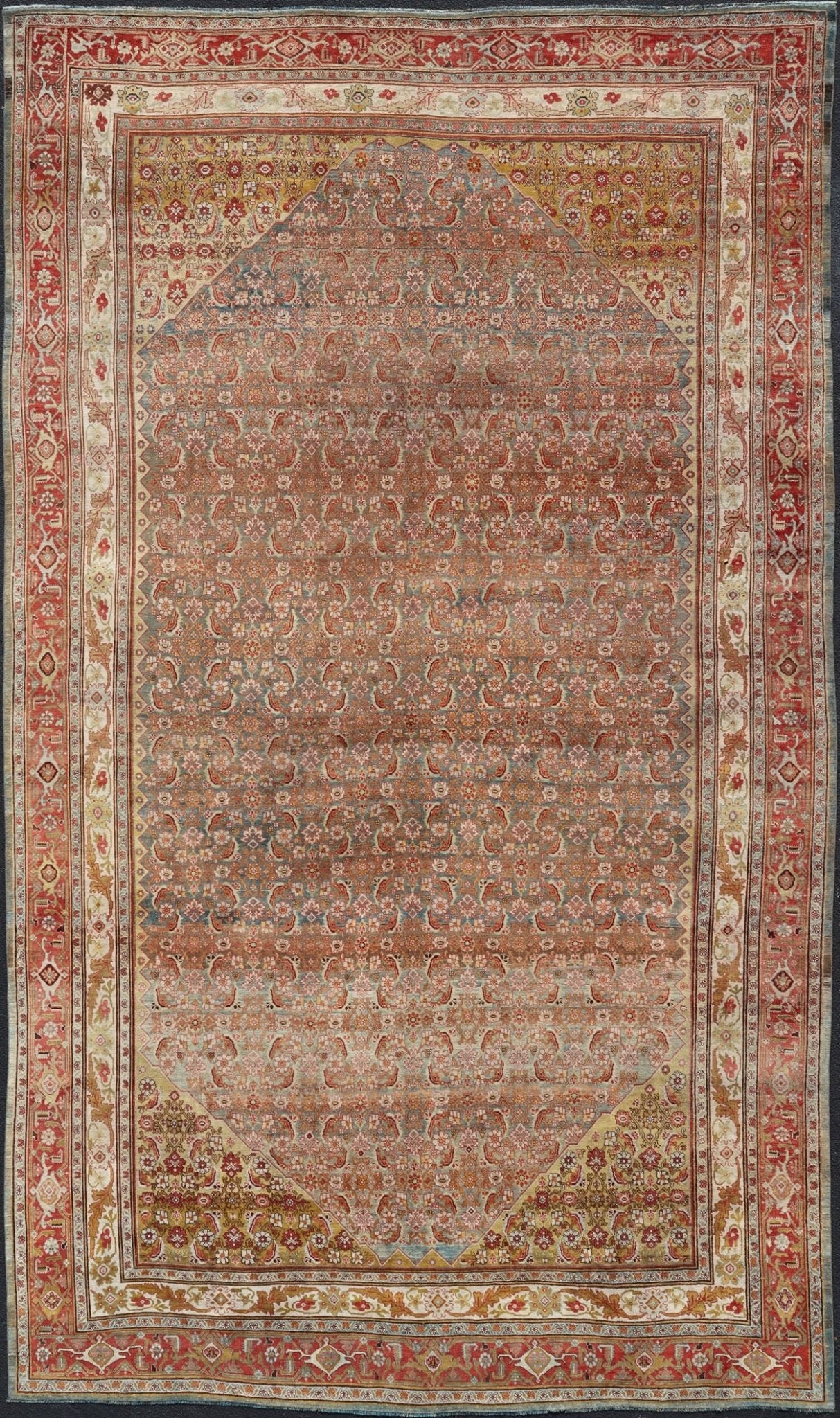 Antique Persian Bidjar Rug with Blossoming Floral Design in Light Blue and Red Ornate flower design Bidjar antique Persian rug in a variety of colors. Keivan Woven Arts / rug R20 - 0820, country of origin / type: Iran / Bidjar, circa 1910 ... - Keivan Woven ArtsR20 - 0820 - 178411 - 13662Rug
