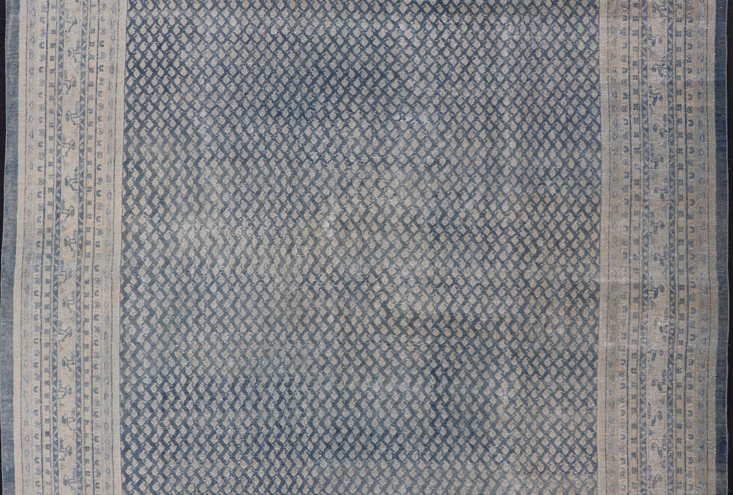 Minimalist Antique Persian Tabriz Rug with All Over Field in Light Blue Tones Minimalist Antique Persian Tabriz Rug with All Over Field and Light Blue, rug R20 - 0821, country of origin / type: Iran/ Tabriz , circa 1930. This Tabriz rug fea... - Keivan Woven ArtsR20 - 0821 - 13246Rug