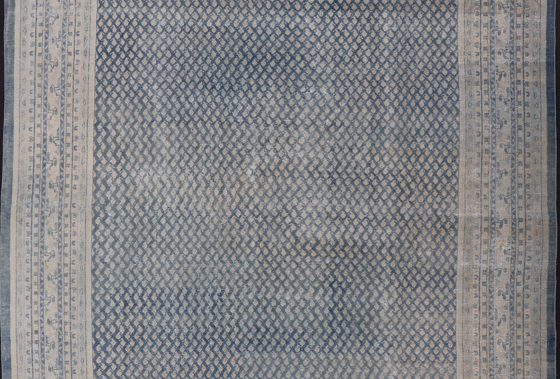Minimalist Antique Persian Tabriz Rug with All Over Field in Light Blue Tones Minimalist Antique Persian Tabriz Rug with All Over Field and Light Blue, rug R20 - 0821, country of origin / type: Iran/ Tabriz , circa 1930. This Tabriz rug fea... - Keivan Woven ArtsR20 - 0821 - 13246Rug