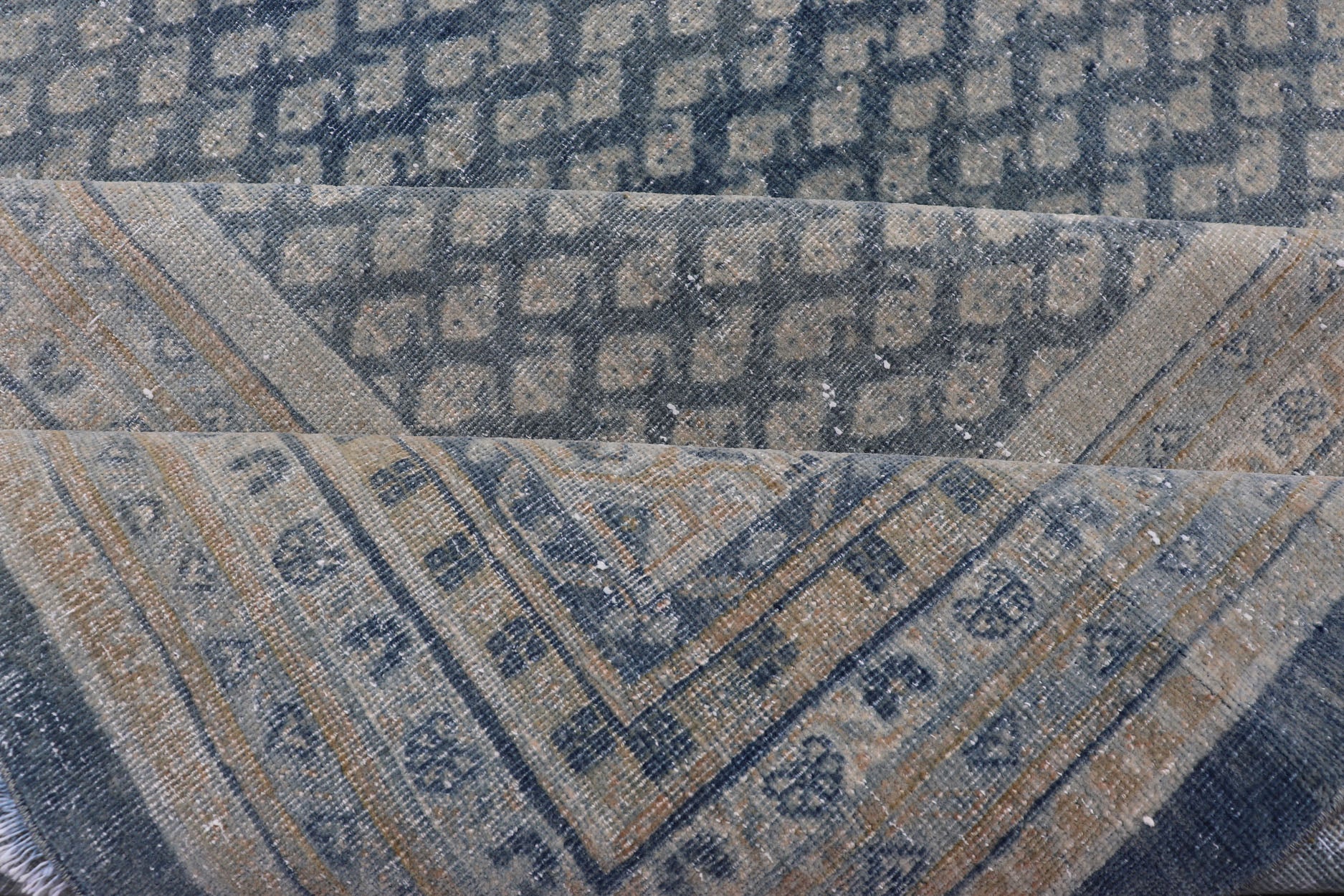 Minimalist Antique Persian Tabriz Rug with All Over Field in Light Blue Tones Minimalist Antique Persian Tabriz Rug with All Over Field and Light Blue, rug R20 - 0821, country of origin / type: Iran/ Tabriz , circa 1930. This Tabriz rug fea... - Keivan Woven ArtsR20 - 0821 - 13246Rug